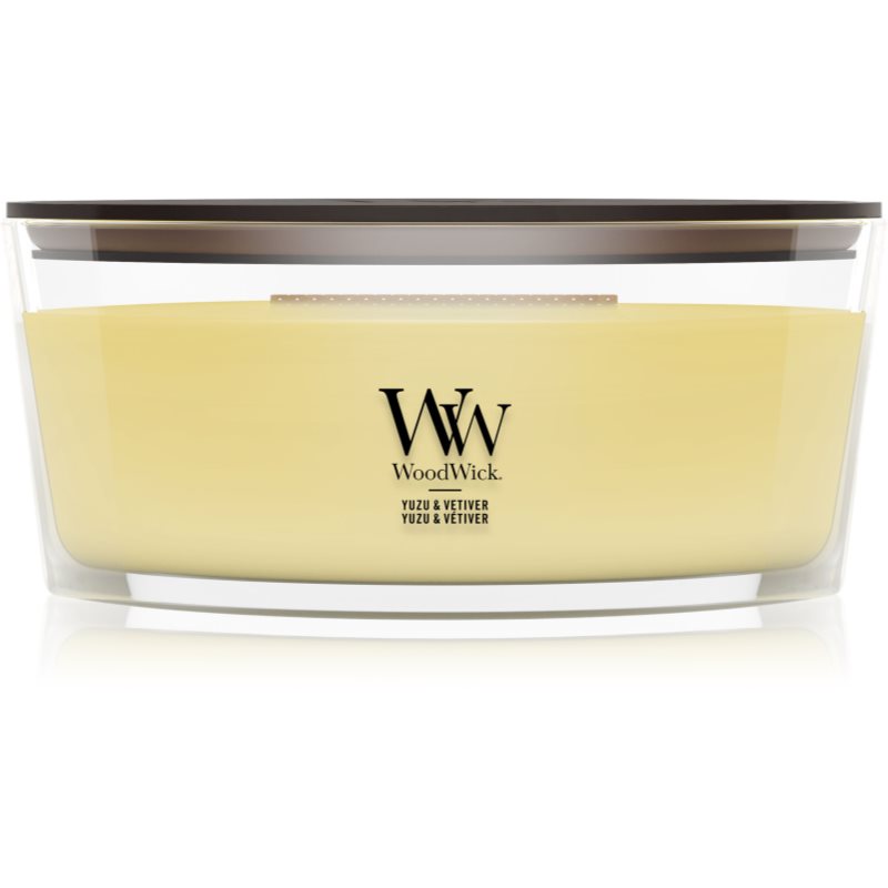 Woodwick Yuzu & Vetiver lumânare parfumată cu fitil din lemn 453.6 g