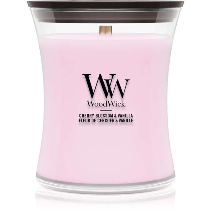 Woodwick Cherry Blossom & Vanilla lumânare parfumată cu fitil din lemn 275 g