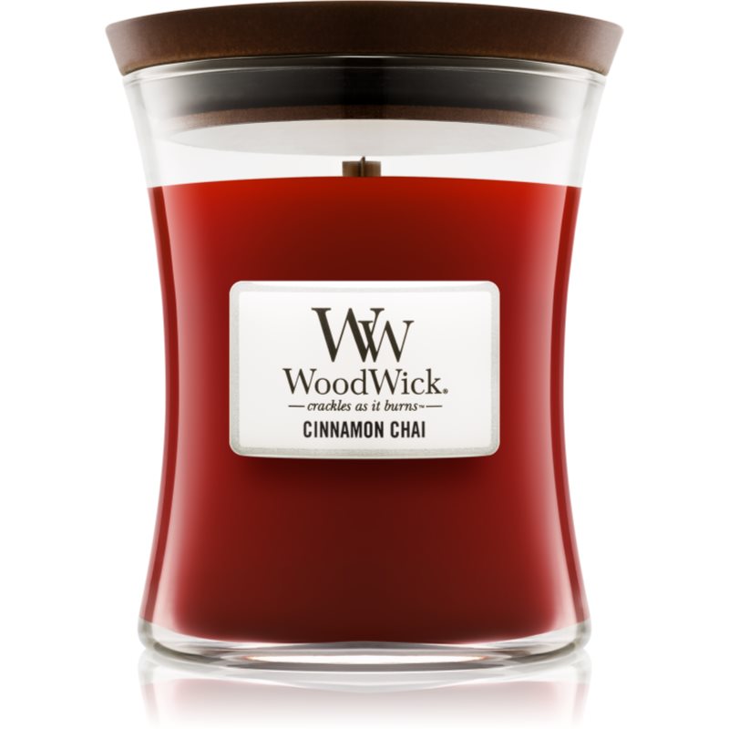 Woodwick Cinnamon Chai lumânare parfumată cu fitil din lemn 275 g