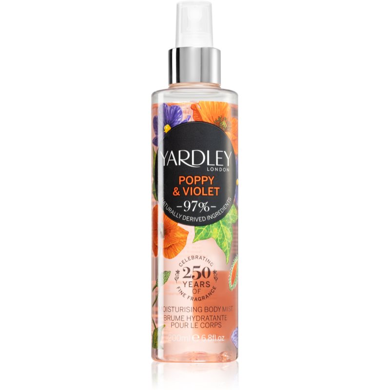 Yardley Poppy & Violet spray de corp hidratant pentru femei 200 ml