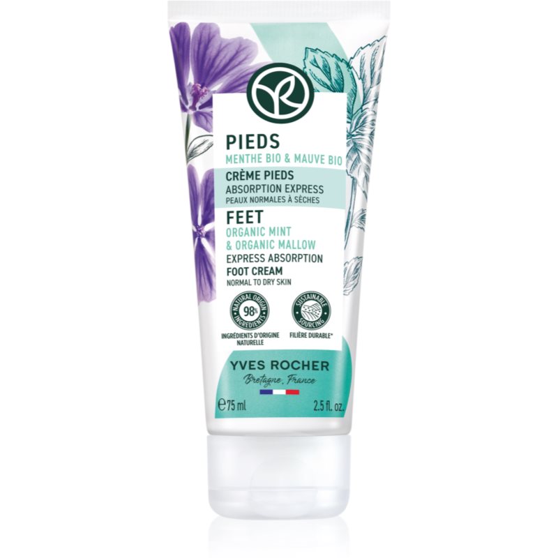 Yves Rocher Pieds crema nutritiva pentru picioare Organic Mint & Organic Mallow 75 ml