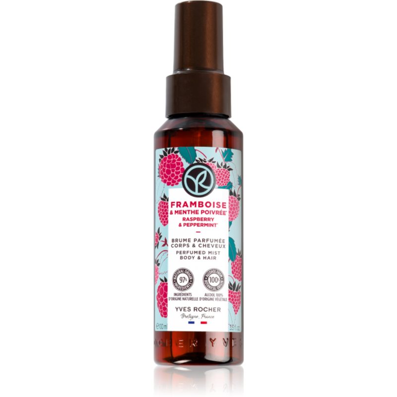 Yves Rocher Bain de Nature spray parfumat pentru corp și păr pentru femei Raspberry & Peppermint 100 ml