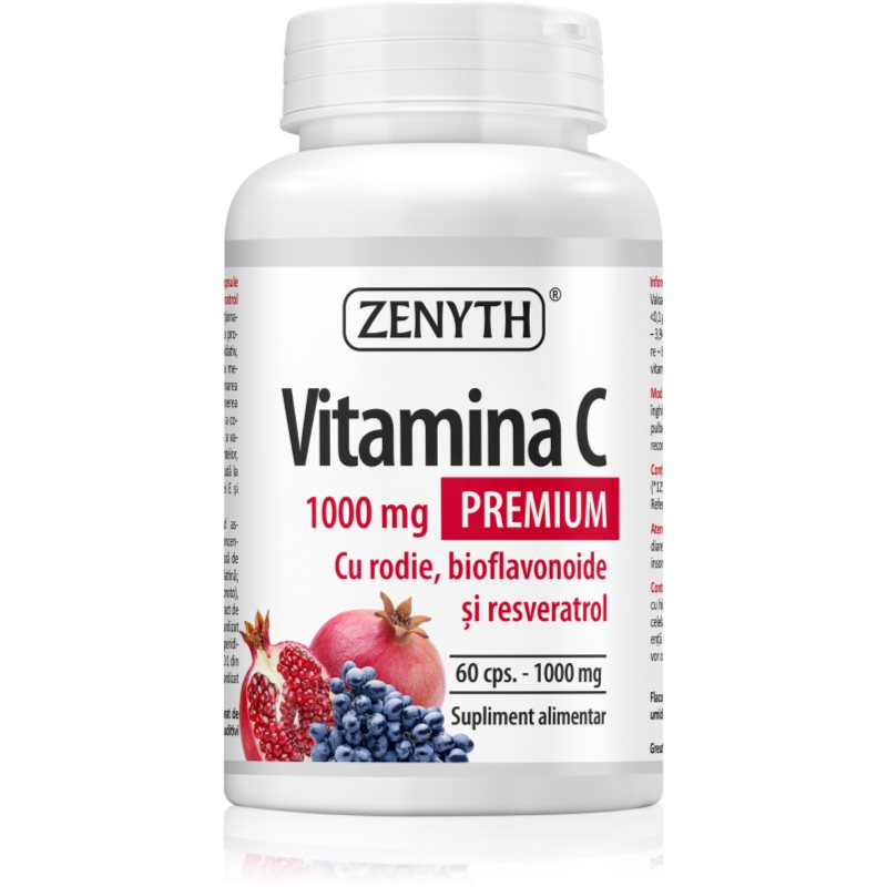 Zenyth Vitamina C 1000 mg Premium capsule pentru funcționarea normală a sistemului imunitar și protecția celulelor împotriva stresului oxidativ 60 caps.