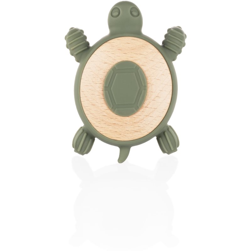Zopa Silicone Wooden Teether Turtle jucărie pentru dentiție 0 m+ Forest Green 1 buc
