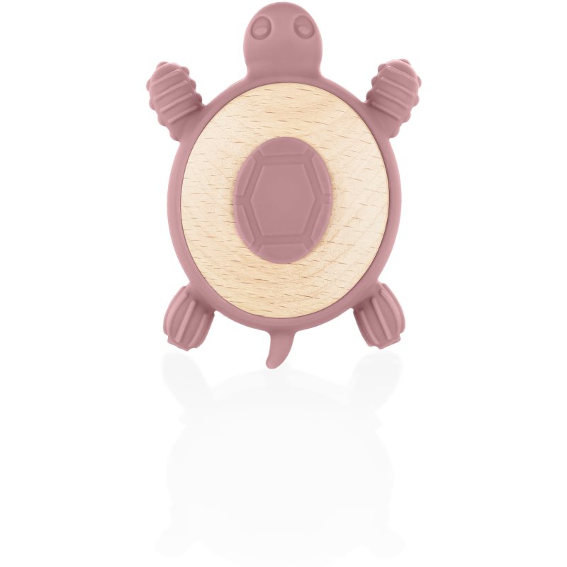 Zopa Silicone Wooden Teether Turtle jucărie pentru dentiție 0 m+ Old Pink 1 buc