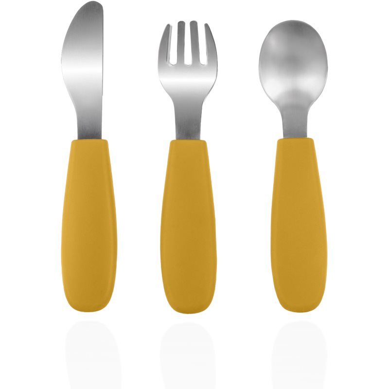 Zopa Silicone Children\'s Cutlery tacâmuri pentru copii 6 m+ Mustard Yellow 3 buc
