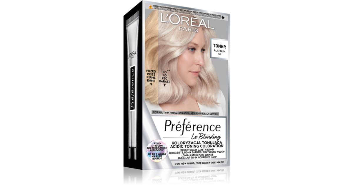 L’Oréal Paris Préférence Le Blonding Toner Säuretoner neutralisiert die Messinguntertöne Farbton Platinum Ice 1 St.