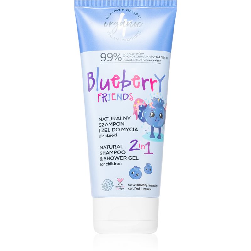 4Organic Blueberry dušo želė ir šampūnas „du viename“ vaikams 200 ml