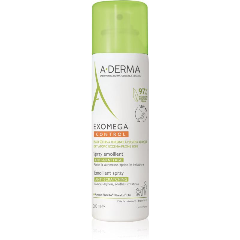 A-Derma Exomega Control хидратиращ крем за подсилване на защитната бариера на чувствителна и атопична кожа в спрей 200 мл.
