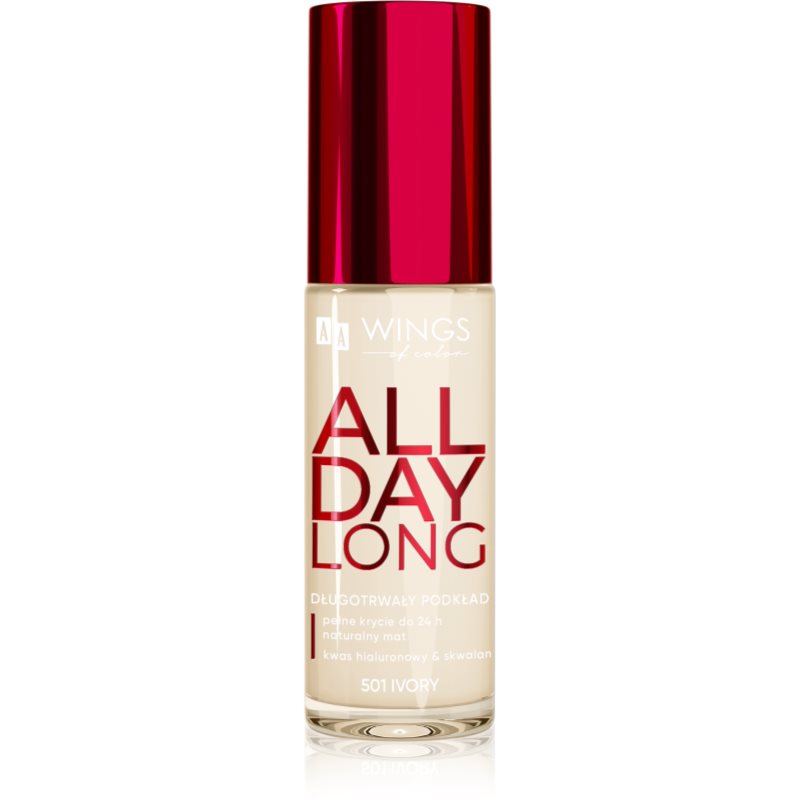 AA Wings of Color All Day Long Long Lasting Foundation Langaanhoudende Make-up Tint 501 Ivory 30 ml