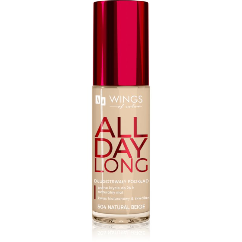 AA Wings of Color All Day Long Long Lasting Foundation dlhotrvajúci make-up odtieň 504 Natural Beige 30 ml