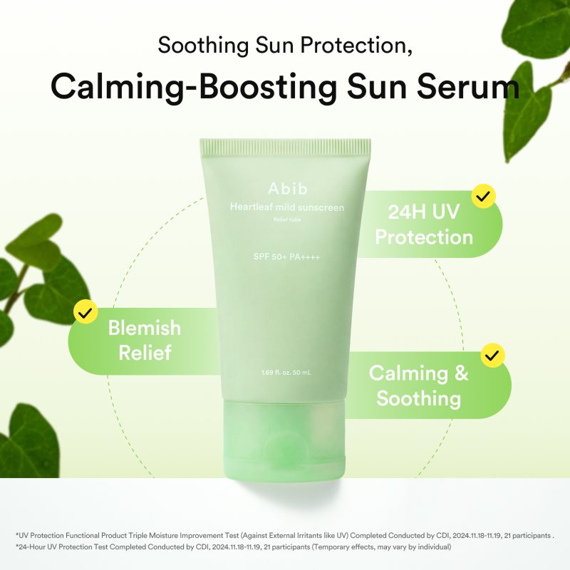 Abib Heartleaf Mild Sunscreen Relief Tube Sonnencreme fürs Gesicht mit beruhigender Wirkung SPF 50+ 50 ml (Bild 5)
