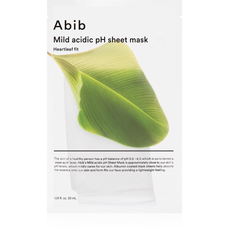 Abib Mild Acidic pH Sheet Mask Heartleaf Fit soothing sheet mask for sensitive acne-prone skin 30 ml