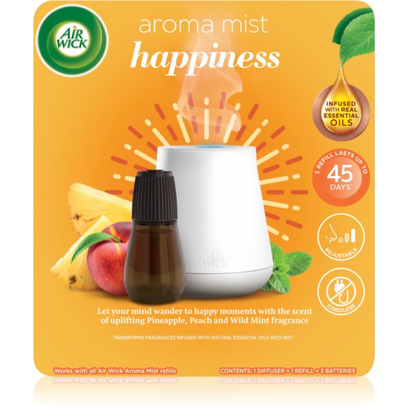 Air Wick Aroma Mist Happiness kvapų difuzorius su užpildu + baterija 20 ml