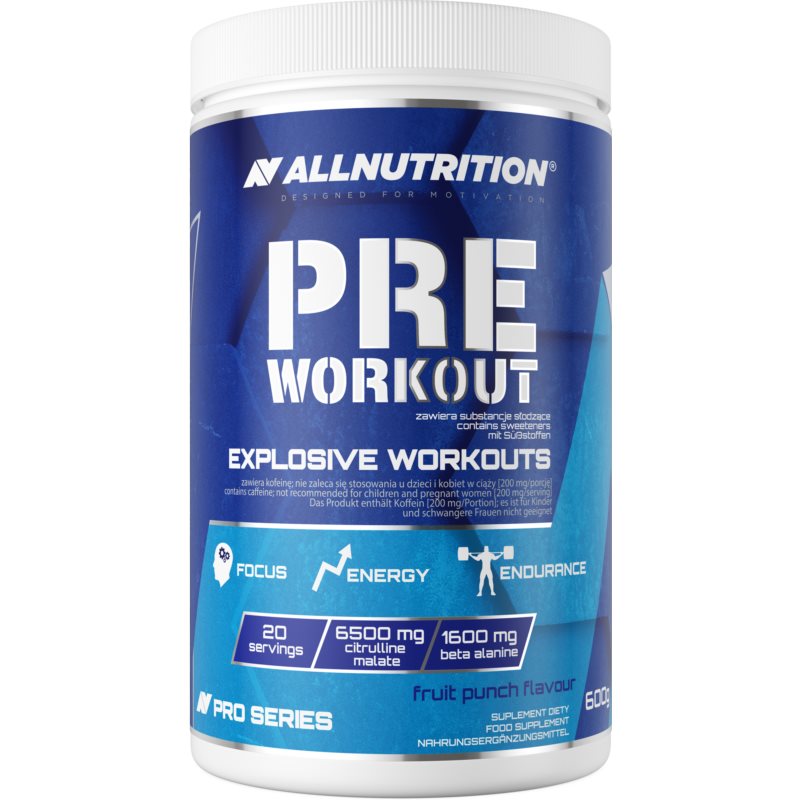 Allnutrition Pro Series Pre Workout podpora športového výkonu s kofeínom príchuť Fruit Punch 600 g