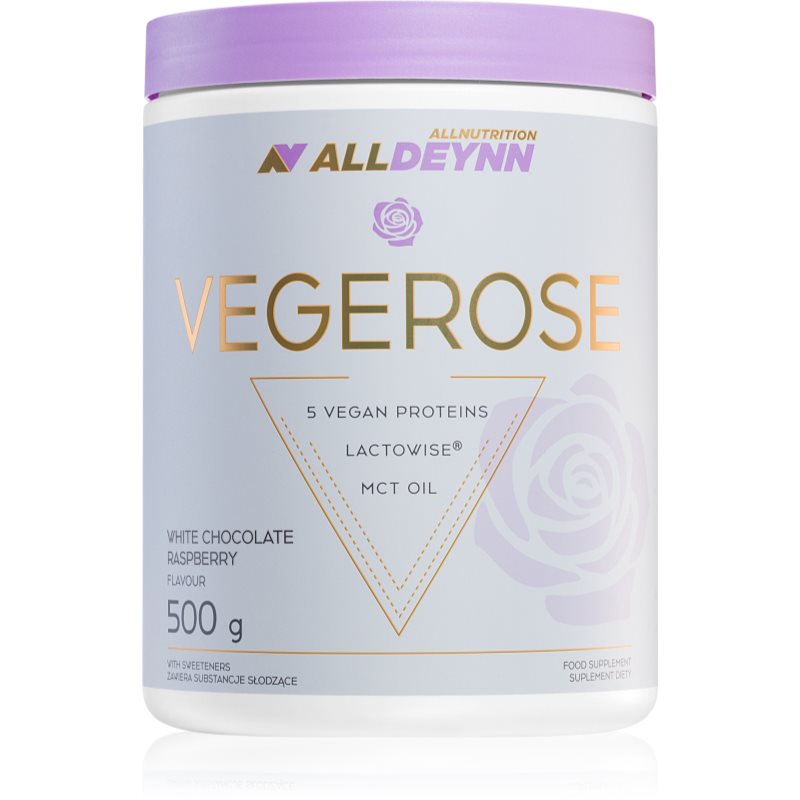 Allnutrition Alldeynn Vegerose vegánsky proteín príchuť White Chocolate & Raspberry 500 g