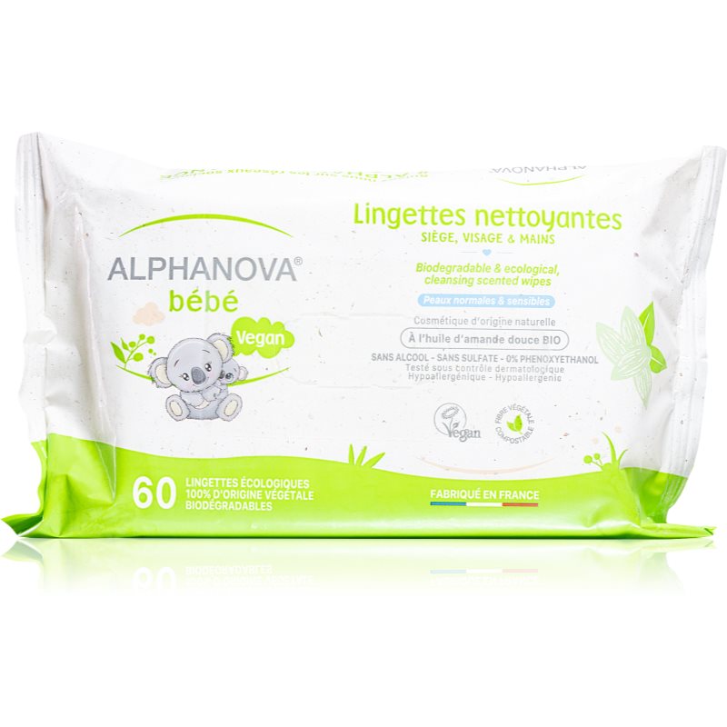Alphanova Baby Bio itin švelnios valomosios servetėlės vaikams nuo gimimo 60 vnt.