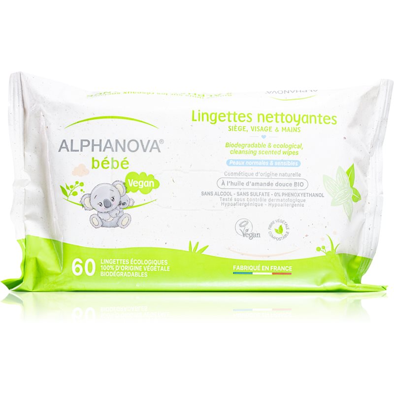 Alphanova Baby Bio екстра м'які вологі очищуючі серветки для дітей від народження 60 кс