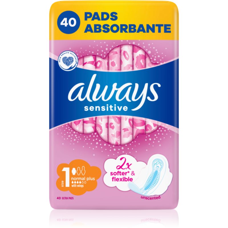 Always Sensitive Normal Plus vložky bez parfumácie 40 ks