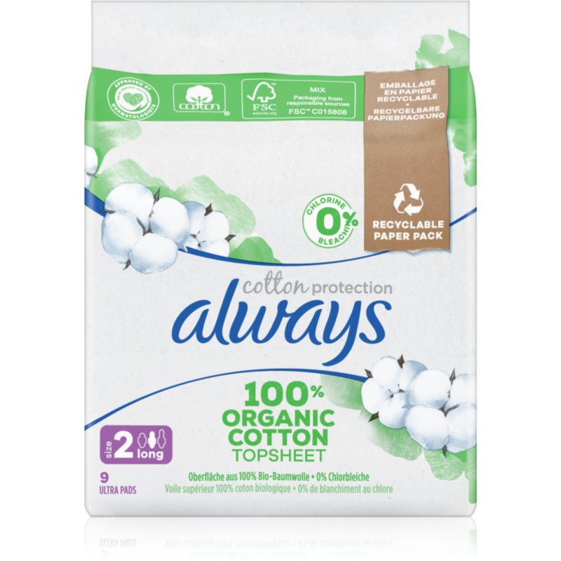 Always Cotton Protection Long vložki brez dišav 9 kos