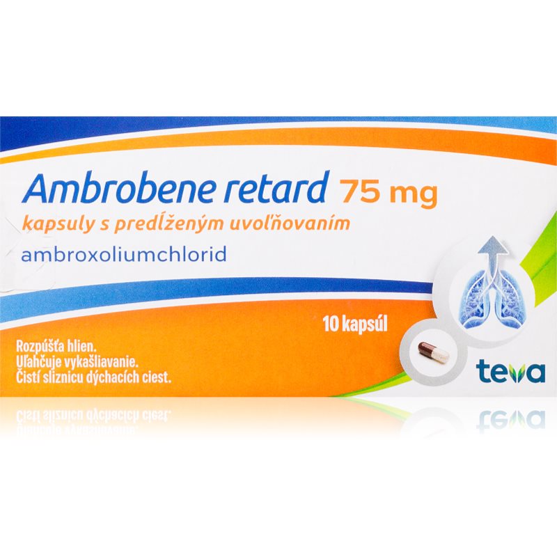 Ambrobene Ambrobene retard 75 mg kapsuly s predĺženým uvoľňovaním na uľahčenie vykašliavania hlienu z dýchacích ciest a zmiernenie kašľa 10 cps kúpite na Notino.sk