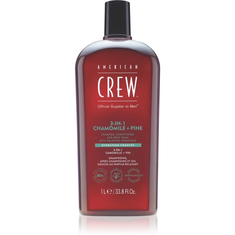 American Crew 3 in 1 Chamimile + Pine en : shampoing, après-shampoing et gel douche pour homme 1000 ml male