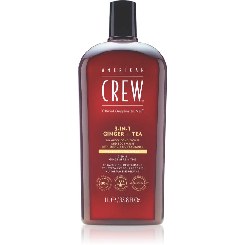 American Crew 3 in 1 Ginger + Tea en : shampoing, après-shampoing et gel douche pour homme 1000 ml male