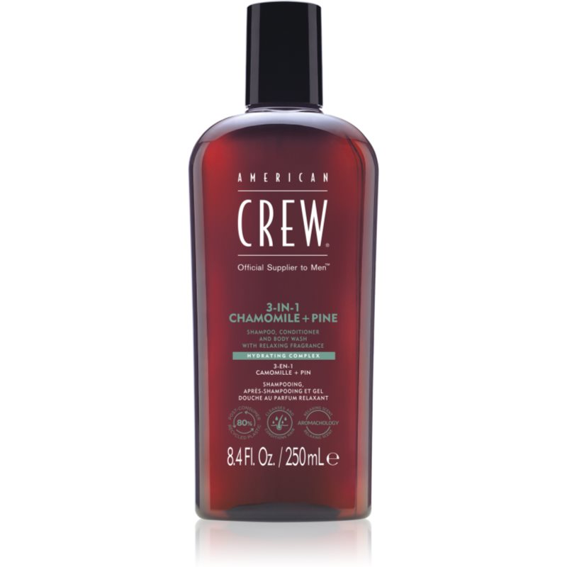 American Crew 3 in 1 Chamimile + Pine en : shampoing, après-shampoing et gel douche pour homme 250 ml male