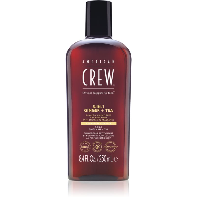 American Crew 3 in 1 Ginger + Tea en : shampoing, après-shampoing et gel douche pour homme 250 ml male