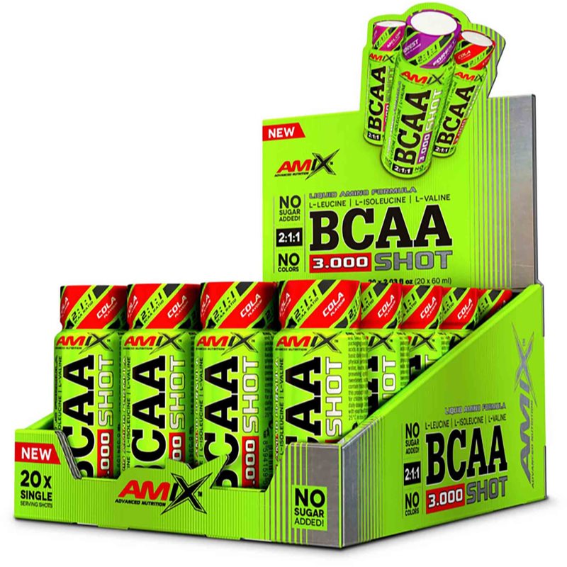 Amix BCAA 3000 Shot regenerace a růst svalů příchuť Cola 20x60 ml