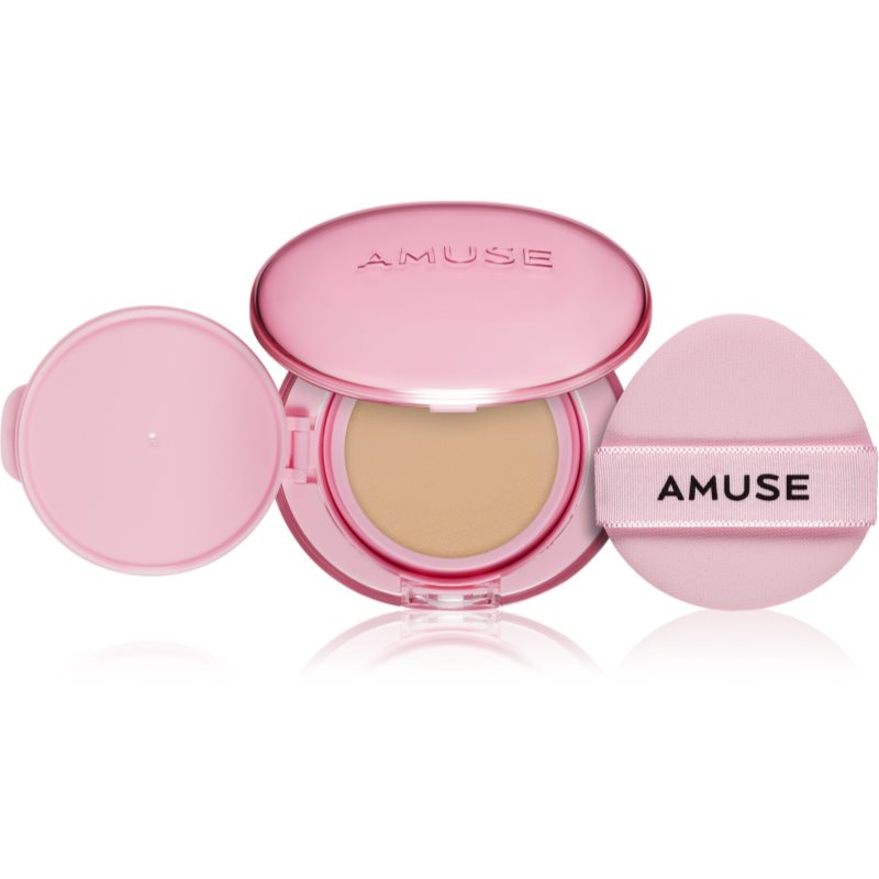 AMUSE Dew Power Vegan Cushion dlouhotrvající make-up v houbičce pro rozjasnění a vyhlazení pleti odstín 03 Honey 15 g