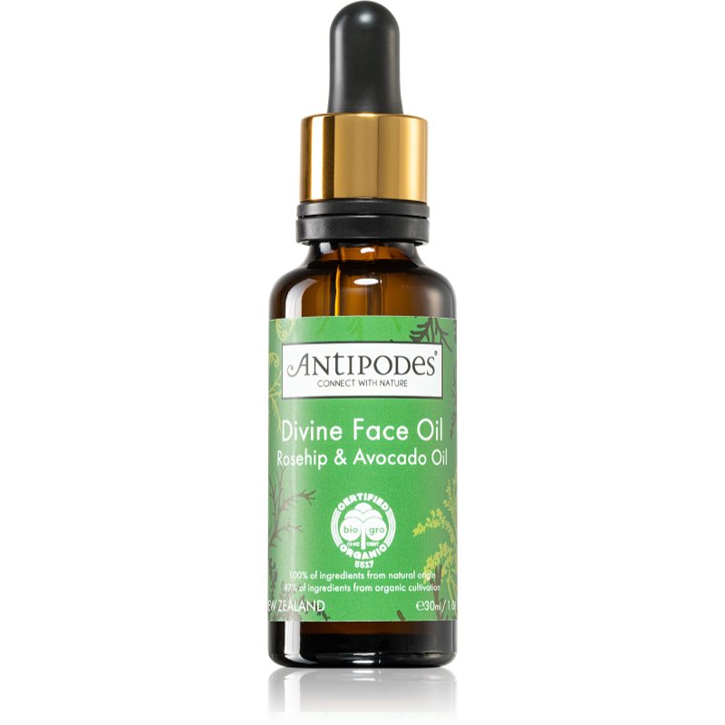 Antipodes Divine Face Oil Rosehip & Avocado Oil apsauginis serumas nuo pirmųjų odos senėjimo požymių 30 ml