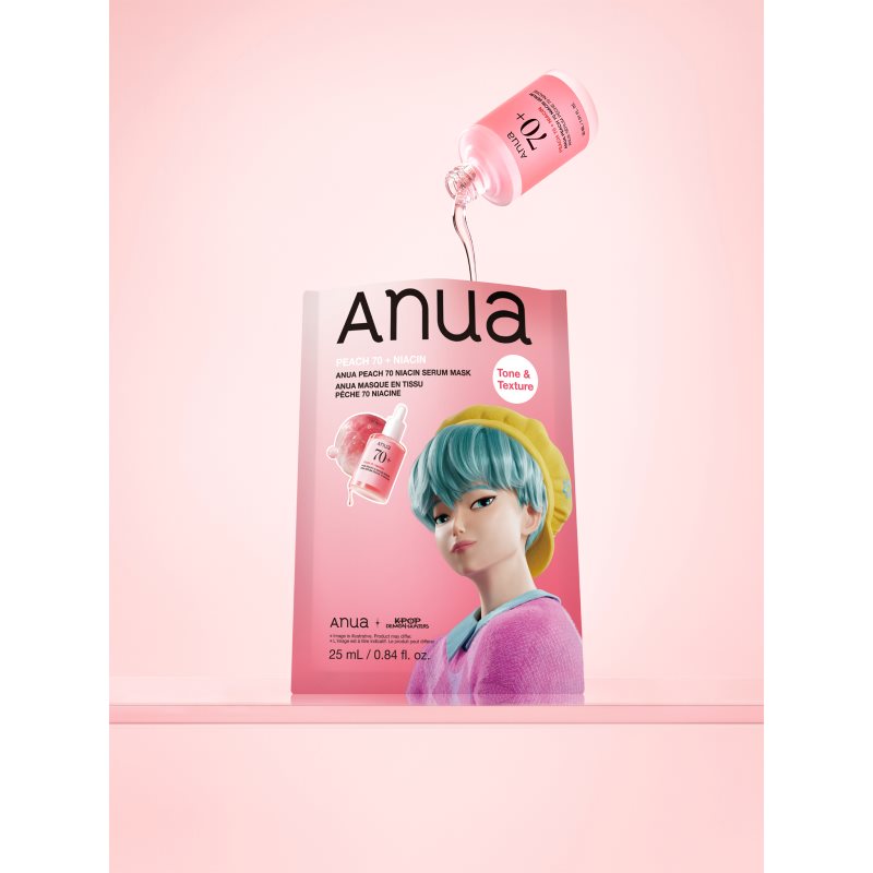 Anua K-Pop Demon Hunters Peach 70% Niacin Mask rozjasňujúca pleťová maska s kolagénom 1 ks (obrázok 3)