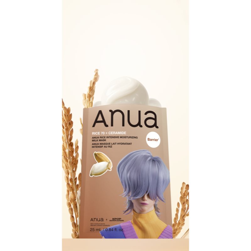 Anua K-Pop Demon Hunters Rice 70 + Ceramide ošetrujúca plátenná maska na posilnenie kožnej bariéry 25 ml (obrázok 3)