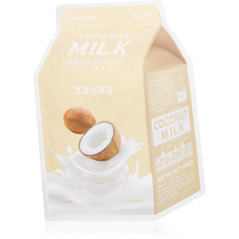 A’pieu One-Pack Milk Mask Coconut hidratáló gézmaszk bőrelasztikusság-fokozó 21 g