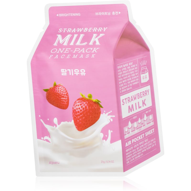 A’pieu One-Pack Milk Mask Strawberry fehérítő gézmaszk 21 g