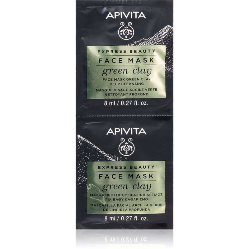 Apivita Express Beauty Green Clay tisztító és kisimító arcmaszk zöld agyaggal 2 x 8 ml