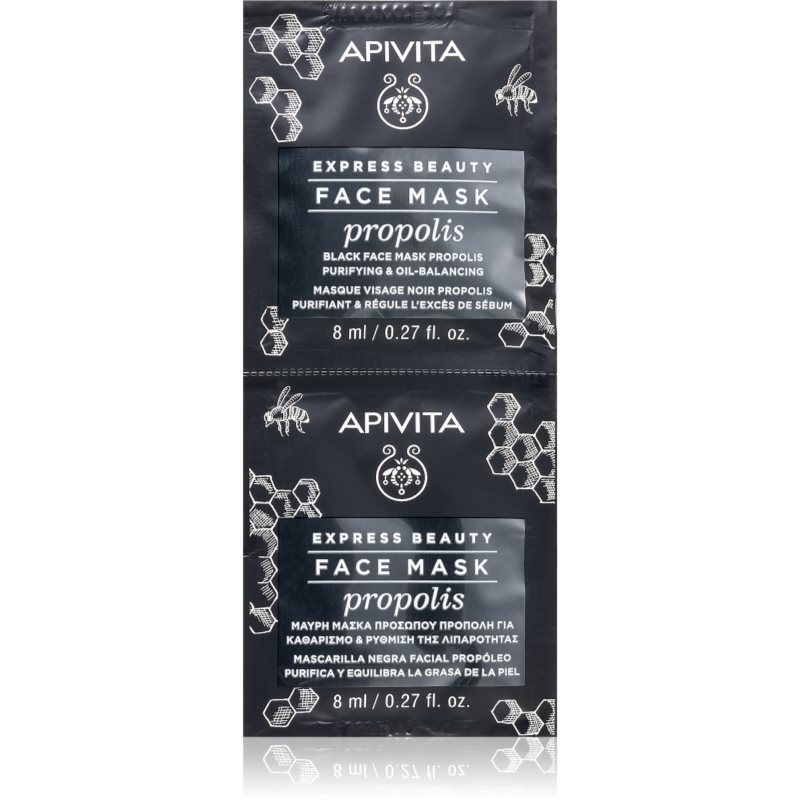 Apivita Express Beauty Propolis очищуюча чорна маска для жирної шкіри 2 X 8 мл
