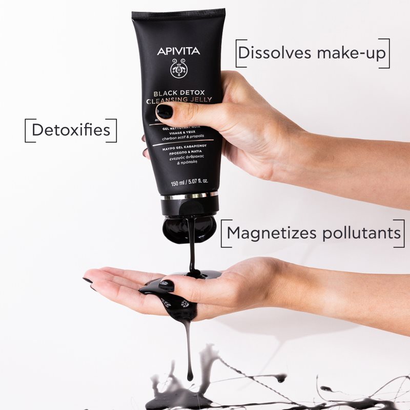 Apivita Cleansing Black Detox Cleansing Gel tisztító gél faszénnel az arcra és a szemekre 150 ml termék 2. képe
