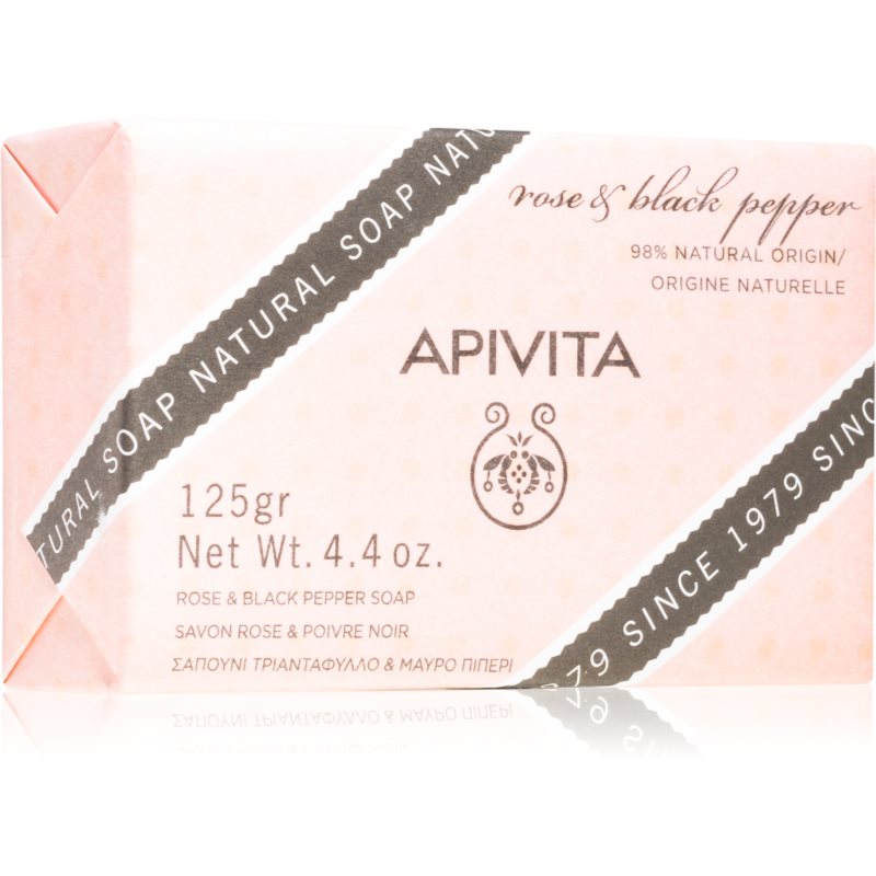 Apivita Natural Soap Rose & Black Pepper tisztító kemény szappan 125 g