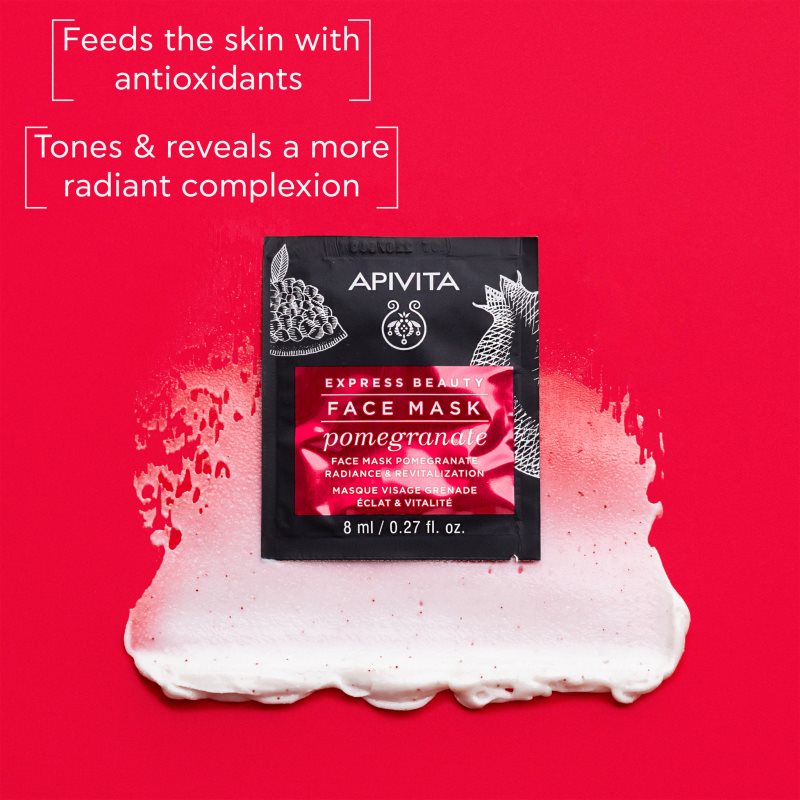 Apivita Express Beauty Revitalizing Face Mask Pomegranate відновлююча та освітлююча маска для шкіри обличчя 2 X 8 мл