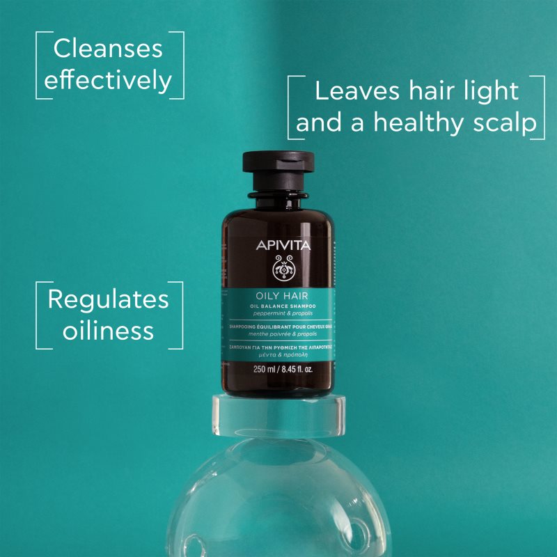 Apivita Oily Hair Oil Balance Shampoo deep cleansing shampoo for oily scalp for hair strengthening and shine 250 ml