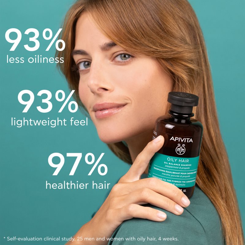 Apivita Oily Hair Oil Balance Shampoo deep cleansing shampoo for oily scalp for hair strengthening and shine 250 ml