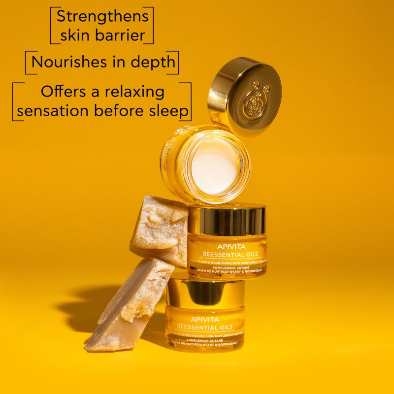 Apivita Beessential Oils Strengthening & Nourishing Night Balm noční pleťový balzám pro výživu a hydrataci 15 ml