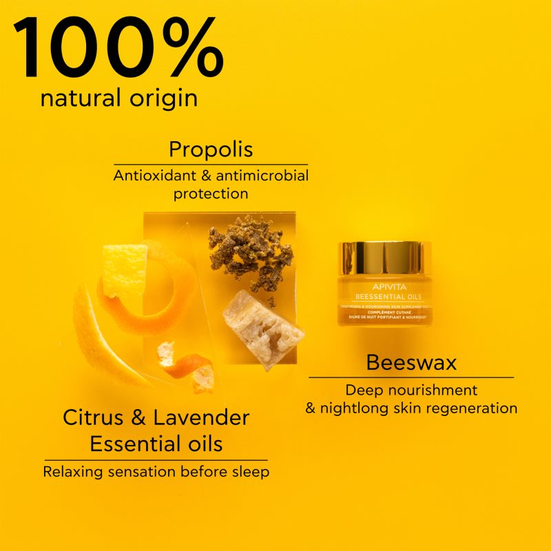 Apivita Beessential Oils Strengthening & Nourishing Night Balm noční pleťový balzám pro výživu a hydrataci 15 ml