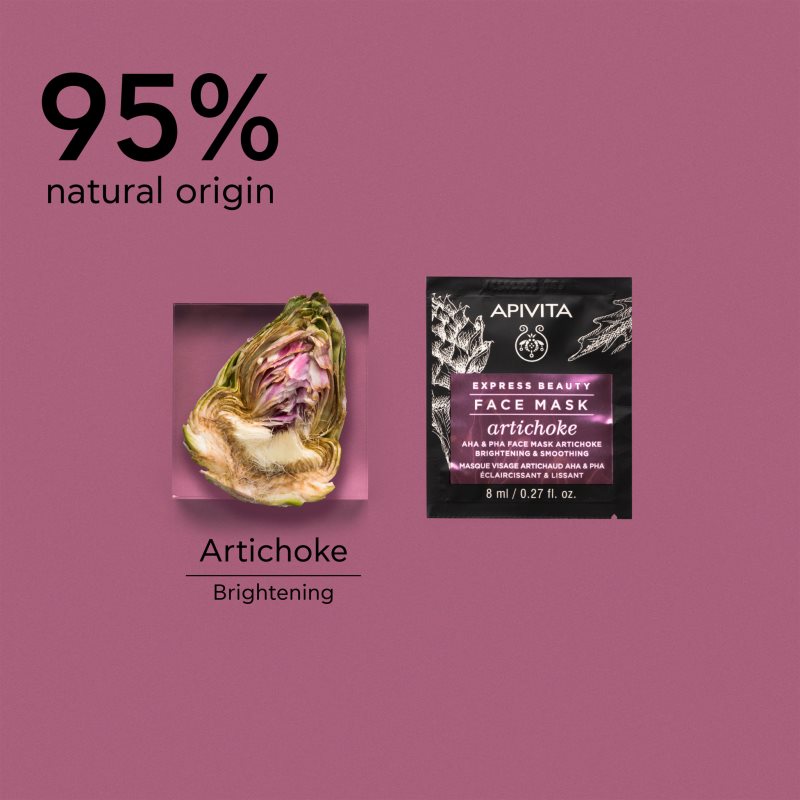 Apivita Express Beauty Brightening Face Mask Artichoke Intense Hydrating Mask With AHAs 2x8 Ml