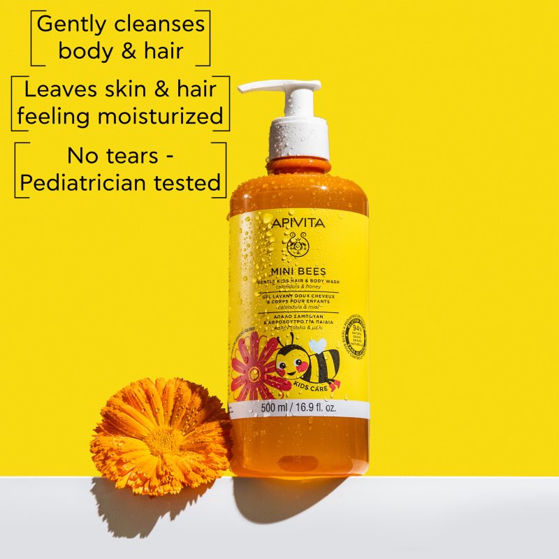 Apivita Mini Bees Gentle Kids Hair&Body wash Calendula&Honey cleansing gel for body and hair 500 ml