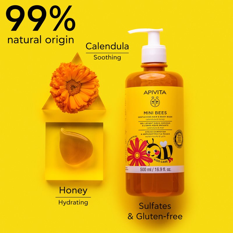 Apivita Mini Bees Gentle Kids Hair&Body wash Calendula&Honey cleansing gel for body and hair 500 ml