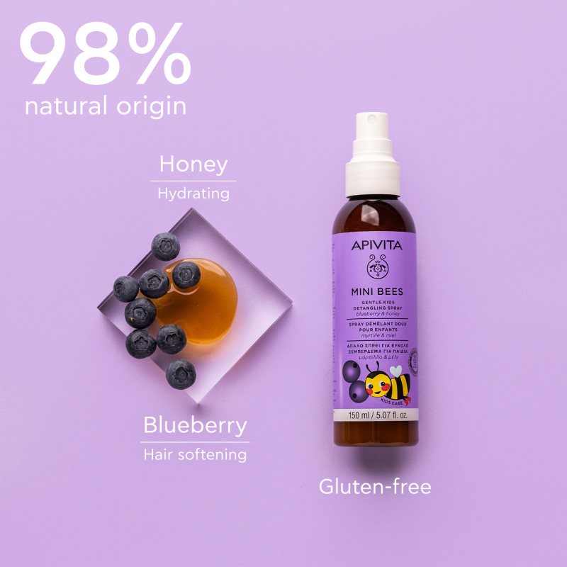 Apivita Mini Bees Gentle Kids Detangling Spray Blueberry&Honey Spray For Easy Detangling 150 Ml