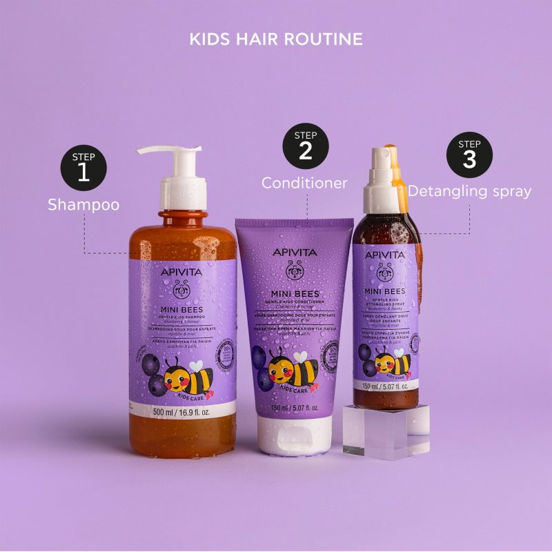 Apivita Mini Bees Gentle Kids Detangling Spray Blueberry&Honey Spray For Easy Detangling 150 Ml